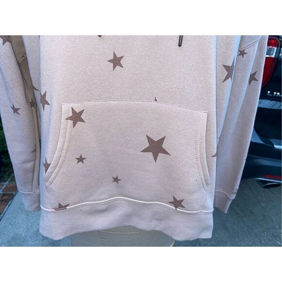 Hippie Rose Hoodie Star Kangaroo Pocket Drawstring Hood Quarter Zip Sz L Tan - Picture 14 of 14